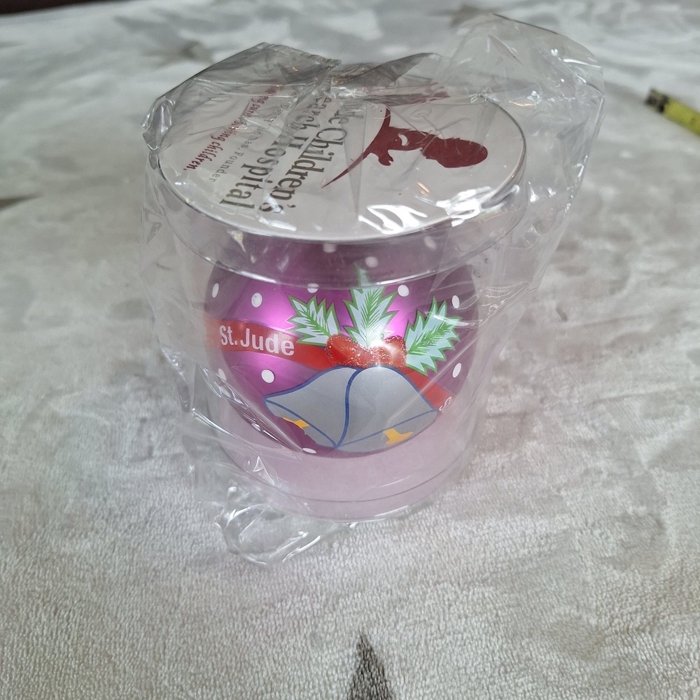 St. Jude Children's Research Christmas Ornament Hand Painted Glass Purple Bells